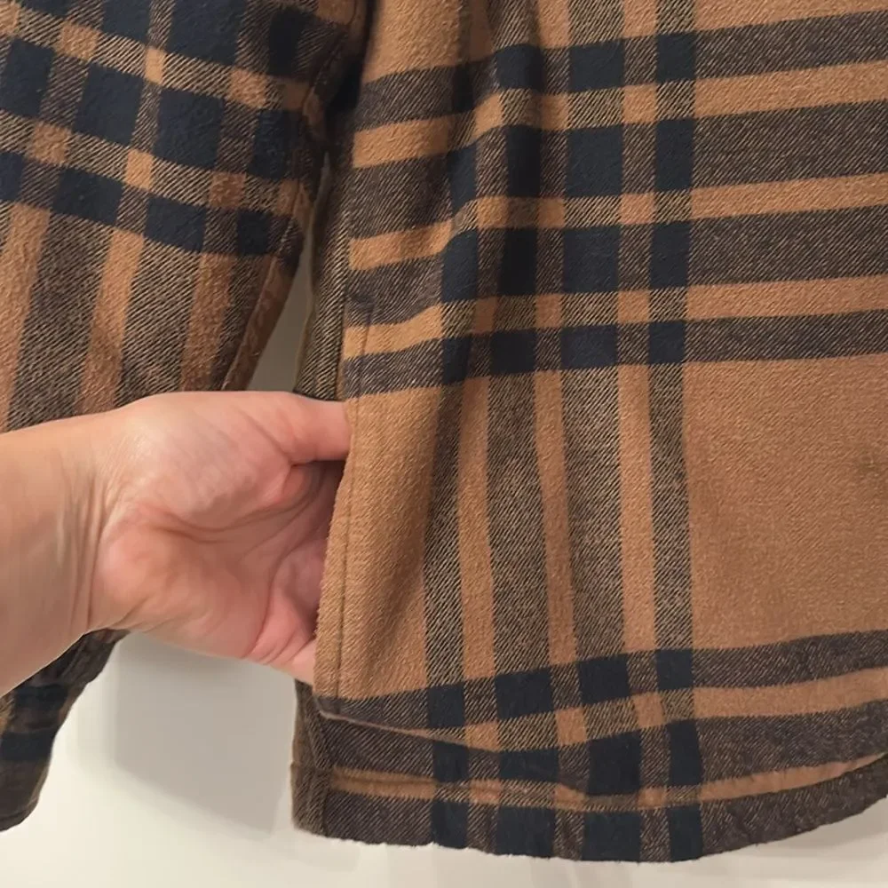 HOLLISTER Brown Flannel Plaid Shirt Mens Sherpa Lined Lumberjack Jacket Size L